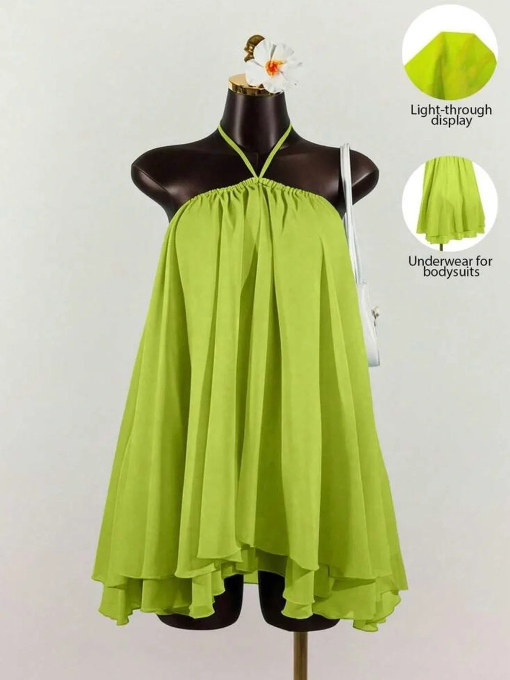SHEIN Lime Green Halter Neck Flowy Mini Dress